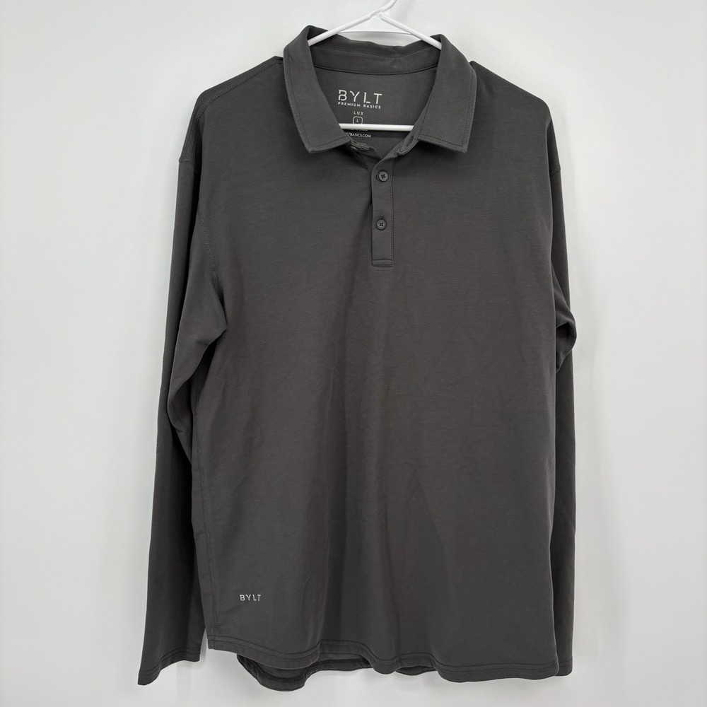 BYLT Lux Polo Shirt Long Sleeve Dark Gray Men's Large New Without Tags
